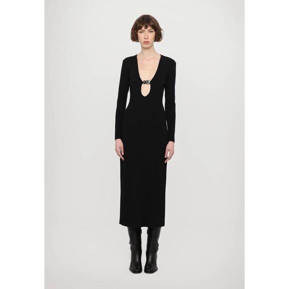 Staud Murphy Plunging V Neck Midi Dress in Black XS - Picture 1 of 5